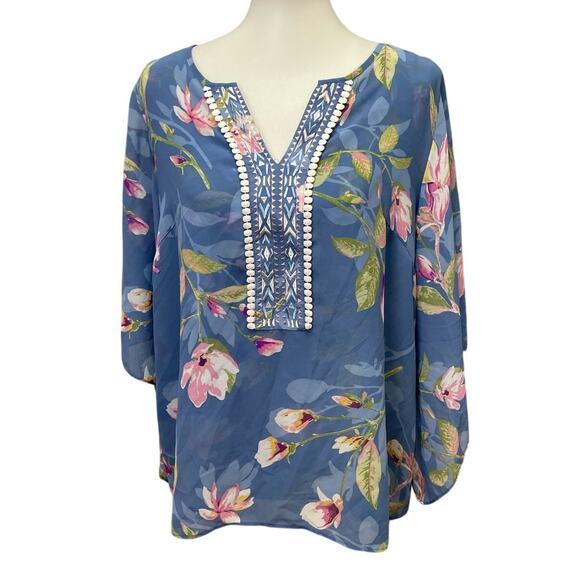 Belle Kim Gravel Womens Medium Half Flowy Sleeve Floral Polyester Lined Blouse - Picture 1 of 6